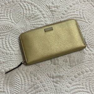 KATE SPADE Gold Zipper Wallet Rainbow White Stripe